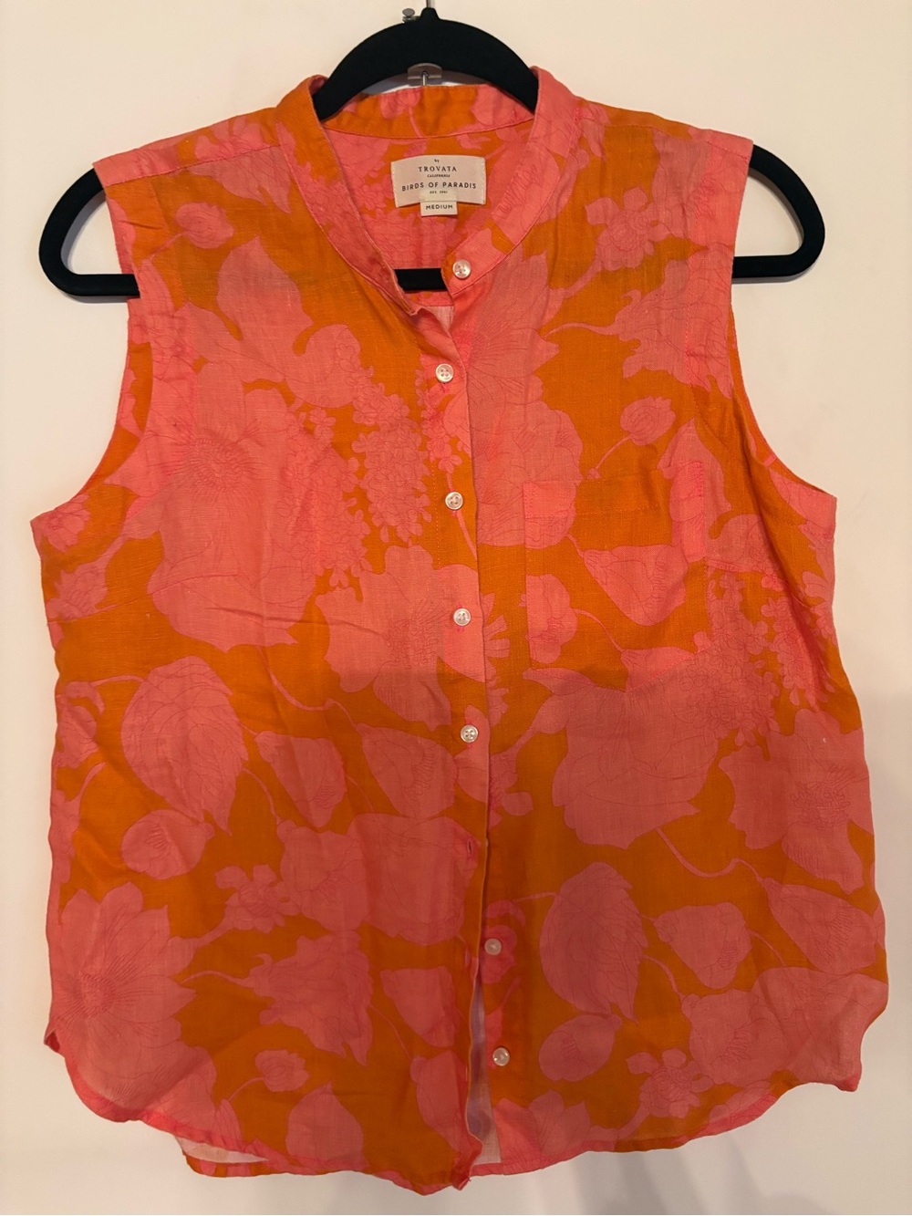 Trovata Birds of Paradis 100% Linen Floral Button Up Top Medium